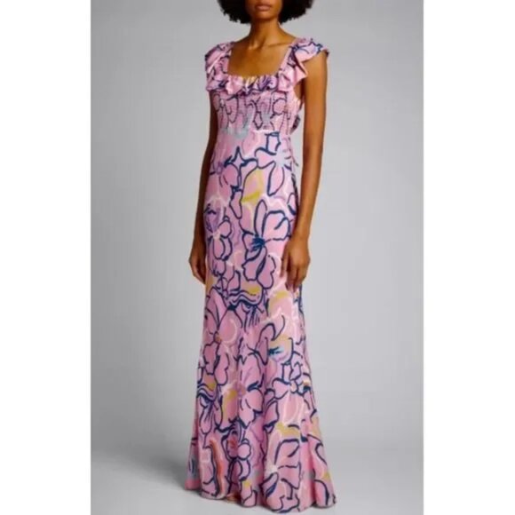 Tanya Taylor NWT Jessa Pink Ruffle Maxi Dress 10 - Picture 1 of 7